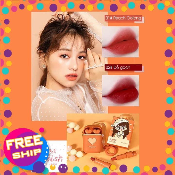 COMBO 2 THỎI Son Airpod henfang siêu hot. Set son môi airpod hengfang airpod hàng nội địa Trung Set 2 son môi son thỏi Henfang hình airpod cute hàng nội địa Trung Quốc chính hãng