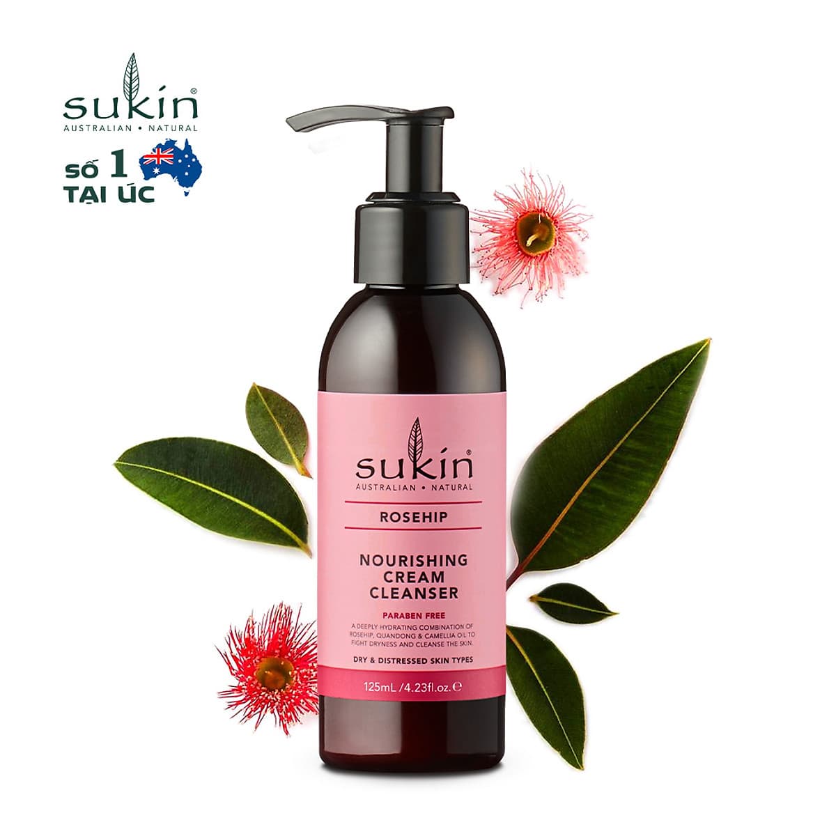 Kem rửa mặt tầm xuân sáng mịn da Sukin Rosehip Nourishing Cream Cleanser 125ml
