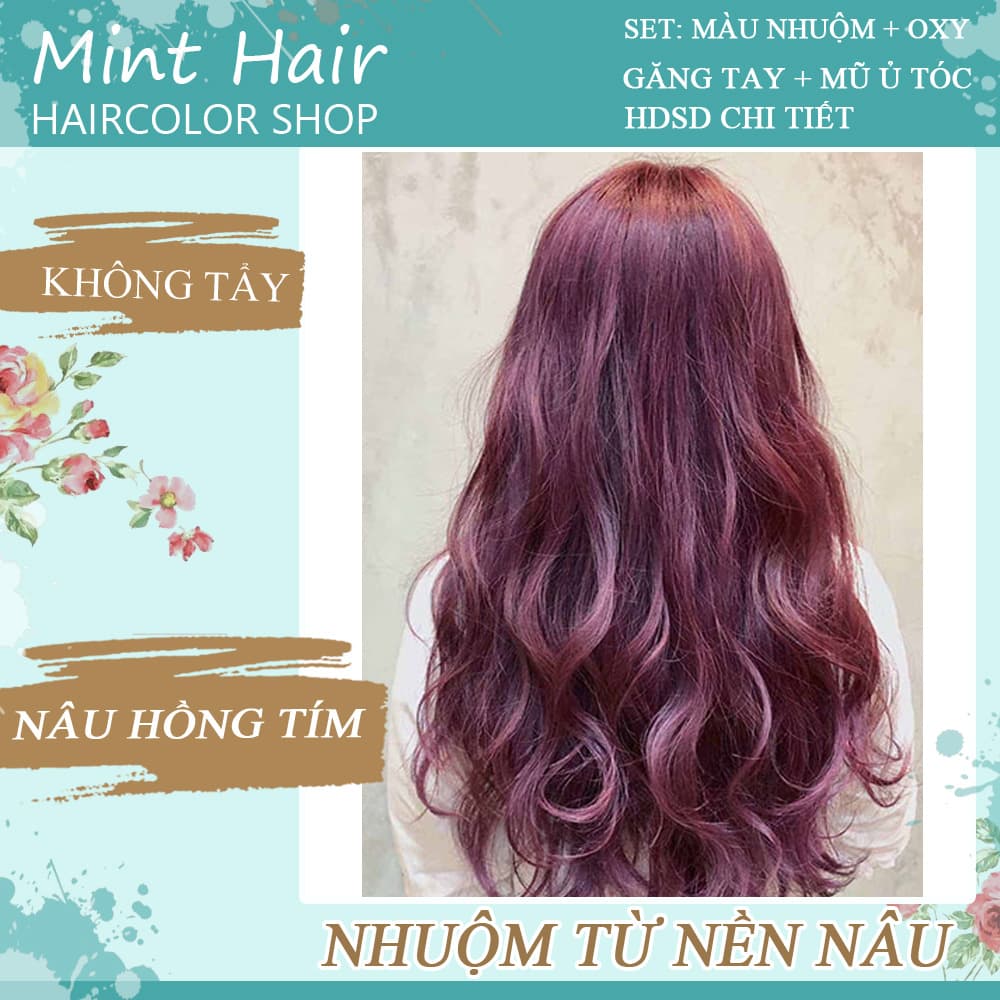 [HCM]Kem Nhuộm Tóc Tại Nhà Thảo Dược Nâu Hồng Tím-Nhuộm Từ Nền Nâu-Không Tẩy-Tặng Oxy