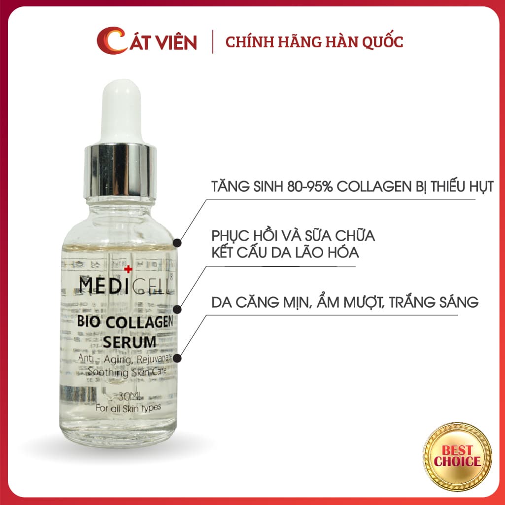 Serum trẻ hóa Bio Collagen Medicell xóa nhăn chống lão hóa căng bóng da se khít lỗ chân lông - lọ 30ml