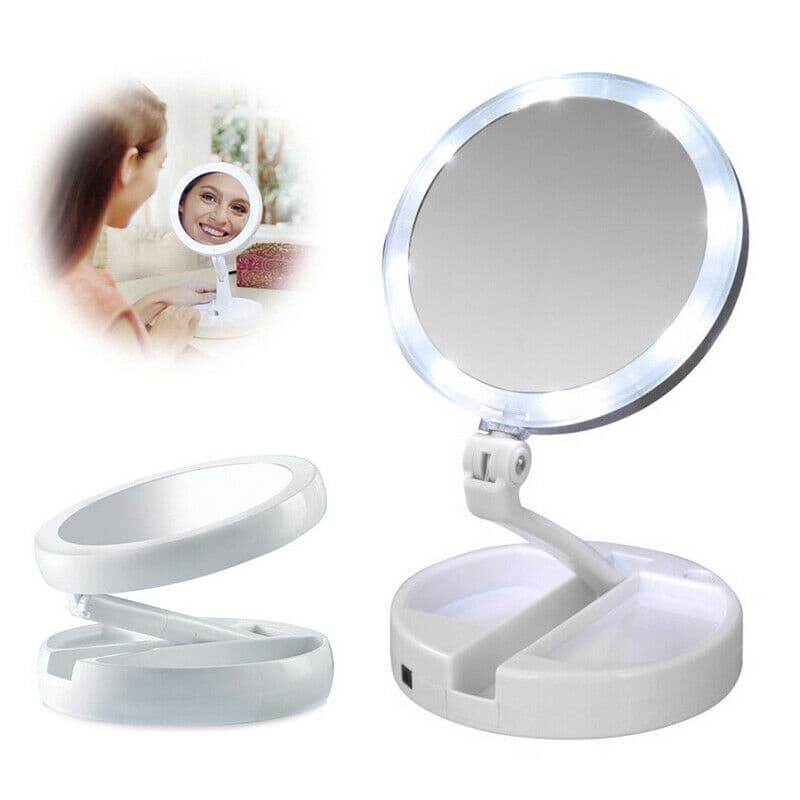 Gương trang điểm có đèn LED 2 mặt chiếu sáng có thể phóng đại 10x MyFoldAway loại dùng pin và cắm điện trực tiếp gấp gọn tiết kiệm không gian mang theo khi đi du lịch tiện lợi gương trang điểm hot trend