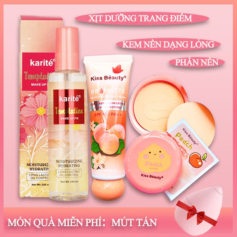 [HCM]【Món quà miễn phí: Mút tán 】Bộ trang điểm: Phấn nền dạng lỏng chống thấm nước và chống thấm mồ hôi + Phấn nền + Xịt dưỡng trang điểm