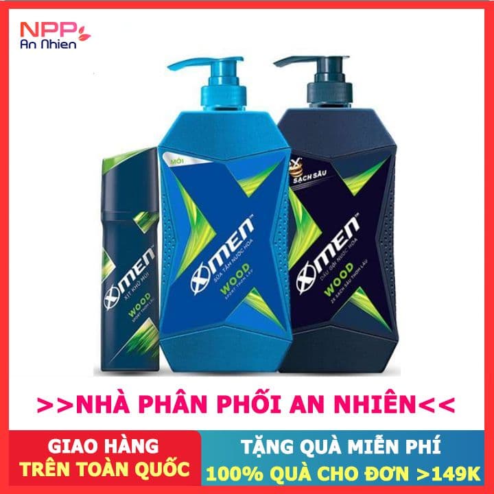 Combo Dầu Gội X-Men Nước hoa Wood 650g + Sữa Tắm Wood 650g + Xịt khử mùi Wood 150ml- NPP AN NHIÊN