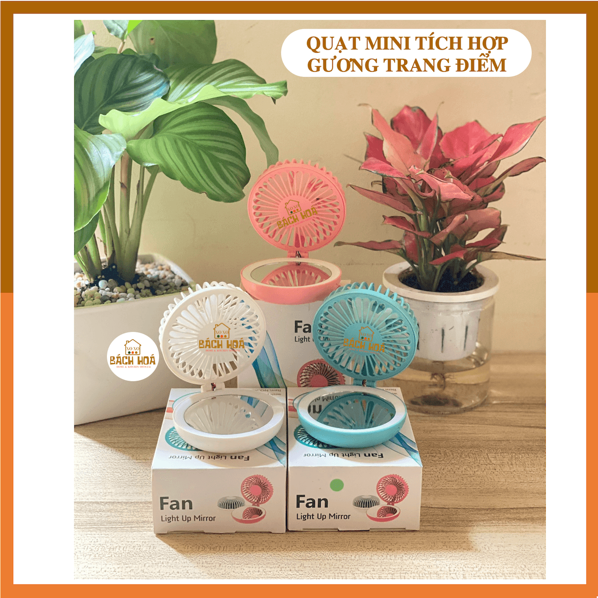 Gương Cầm Tay Mini Trang Điểm Nữ Có Quạt Mini Để Bàn Văn Phòng Quạt Tích Điện Mini Sạc USB Có Đèn LED Làm Mát Cho Bé