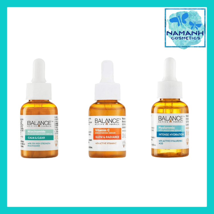 Combo cải thiện mụn cho làn da tươi sáng Serum Balance Niacinamide Vitamin C và Hyaluronic 30mlx3
