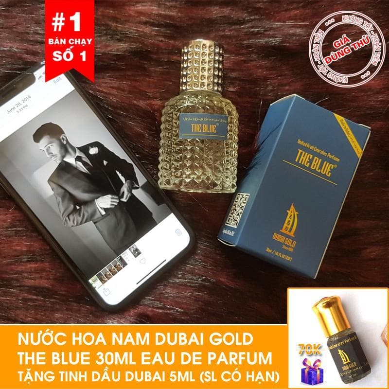 [HCM]Nước hoa nam thơm lâu chính hãng Dubai Gold The Blue 30ml cao cấp mùi hương nam tính mạnh mẽ dạng xịt lưu hương tốt hương thơm lôi cuốn phụ nữ Tặng tinh dầu nước hoa Dubai 5ml khi mua hàng hôm nay