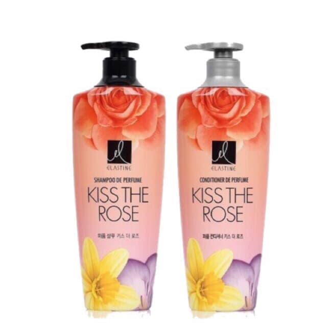 Cặp dầu gội/xả hương hoa hồng Kiss The Rose Elastine Shampoo De Perfume Hàn Quốc 600ml