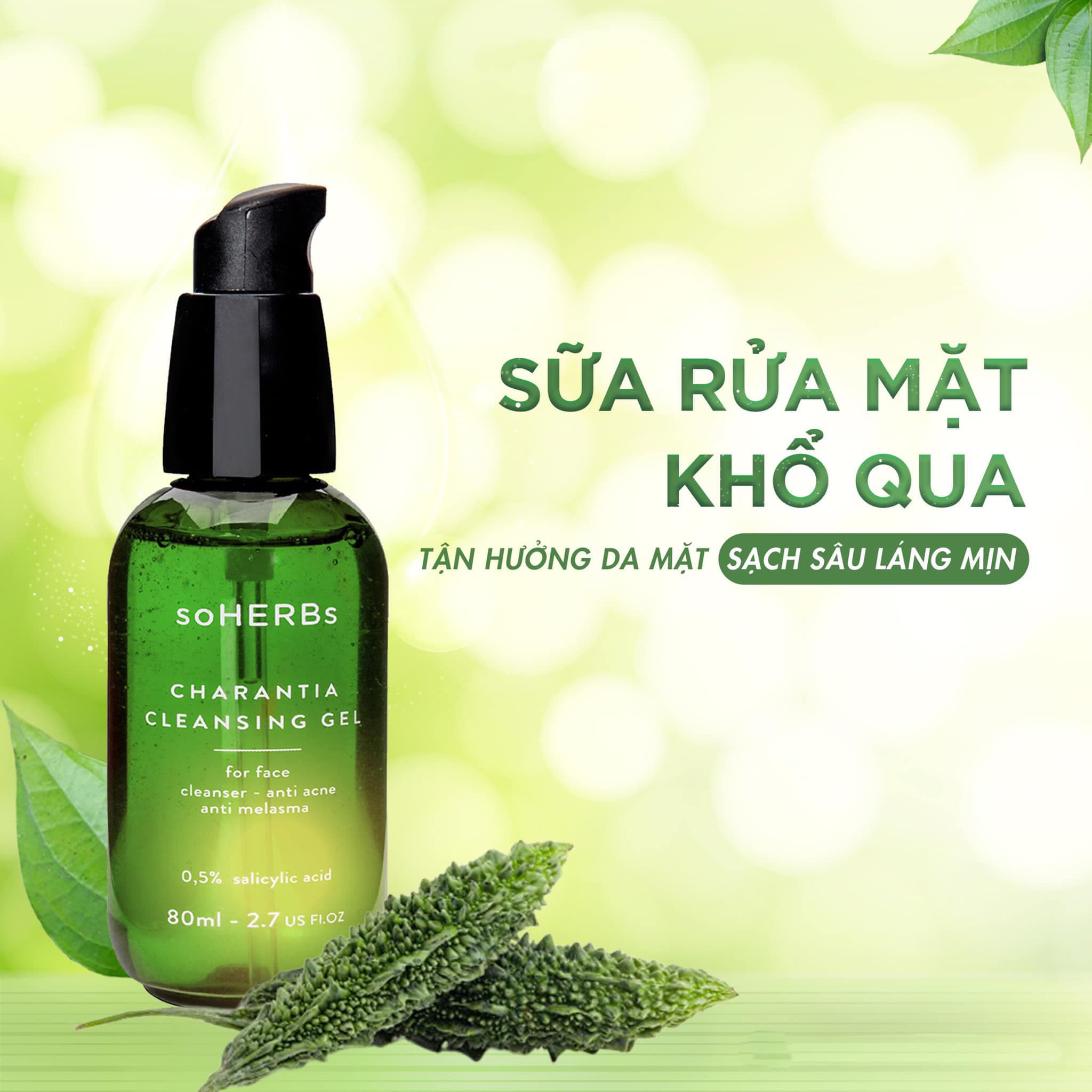 Sữa Rửa Mặt Khổ Qua SoHERBs 80ml dạng gel cho da dầu mụn nhạy cảm ngăn ngừa mụn mờ thâm cấp ẩm làm sạch da