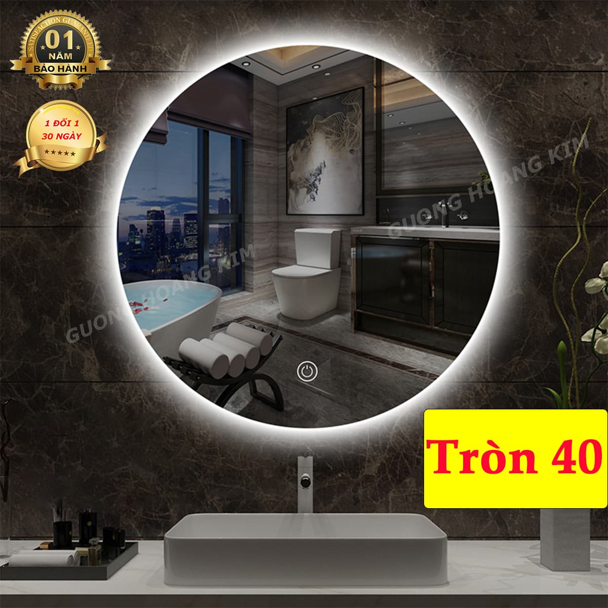 gương trang điểm tròn treo tương có đèn led cảm ứng hiện đại kích thước tròn 40 cm - guonghoangkim mirror D40