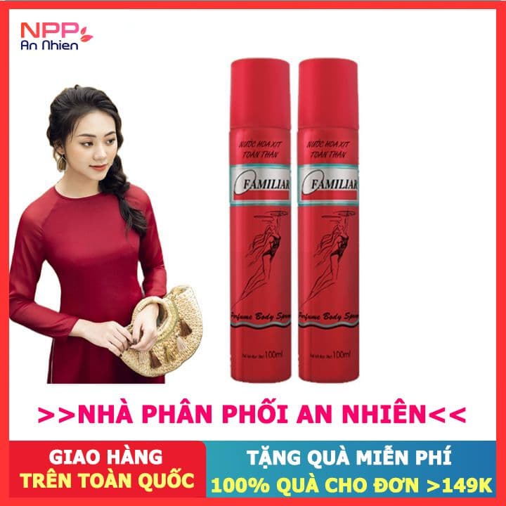 Bộ 2 chai xịt nước hoa toàn thân Familiar fefume body spray (đỏ) 100ml - NPP AN NHIÊN
