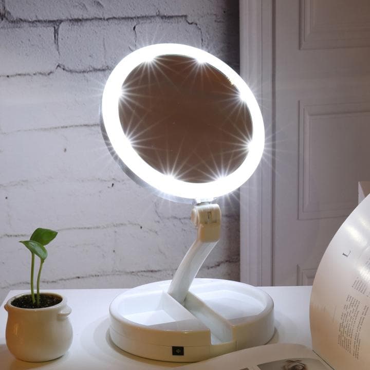 Gương trang điểm 2 mặt có đèn LED để bàn cao cấp có đèn LED phong cách Hàn Quốc
