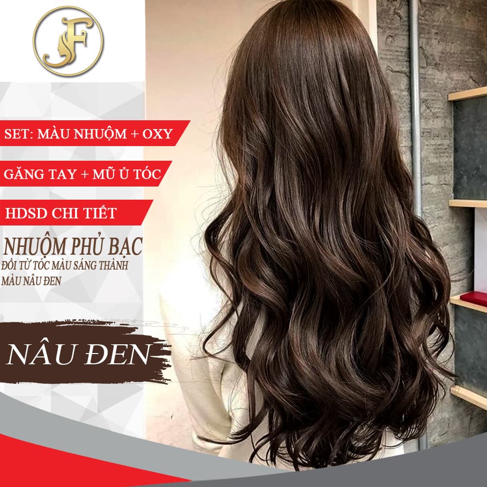 [HCM]Thuốc Nhuộm Tóc JF màu NÂU ĐEN PHỦ BẠC -tặng oxy