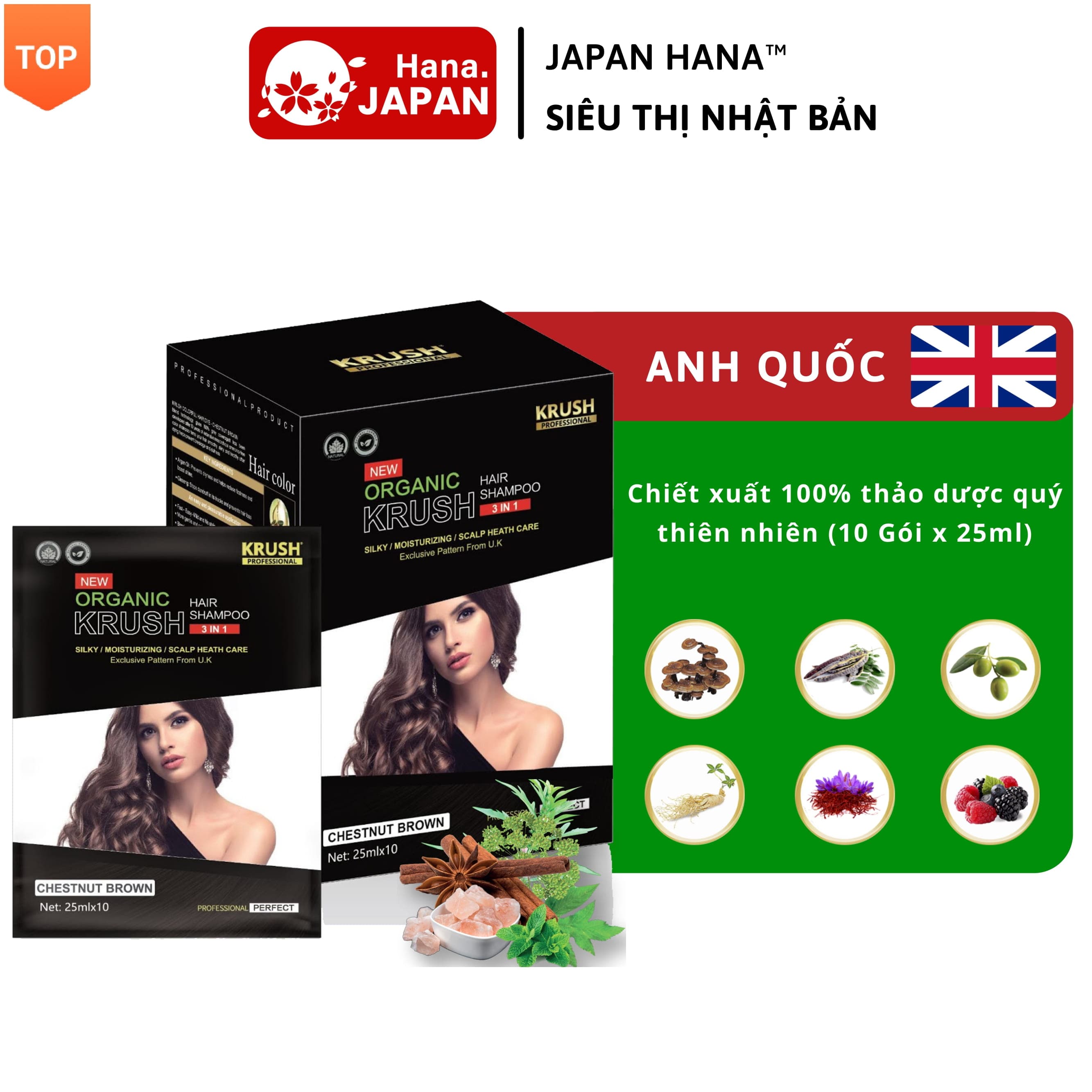 [10 Gói x 25ml] Dầu Gội Nhuộm Tóc Krush màu đen phủ bạc 5 phút chính hãng