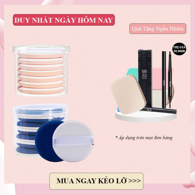 Bông đánh phấn trang điểm cao cấp siêu mềm mịn siêu tiện lợi 1 hộp 7 miếng (màu ngẫu nhiên)