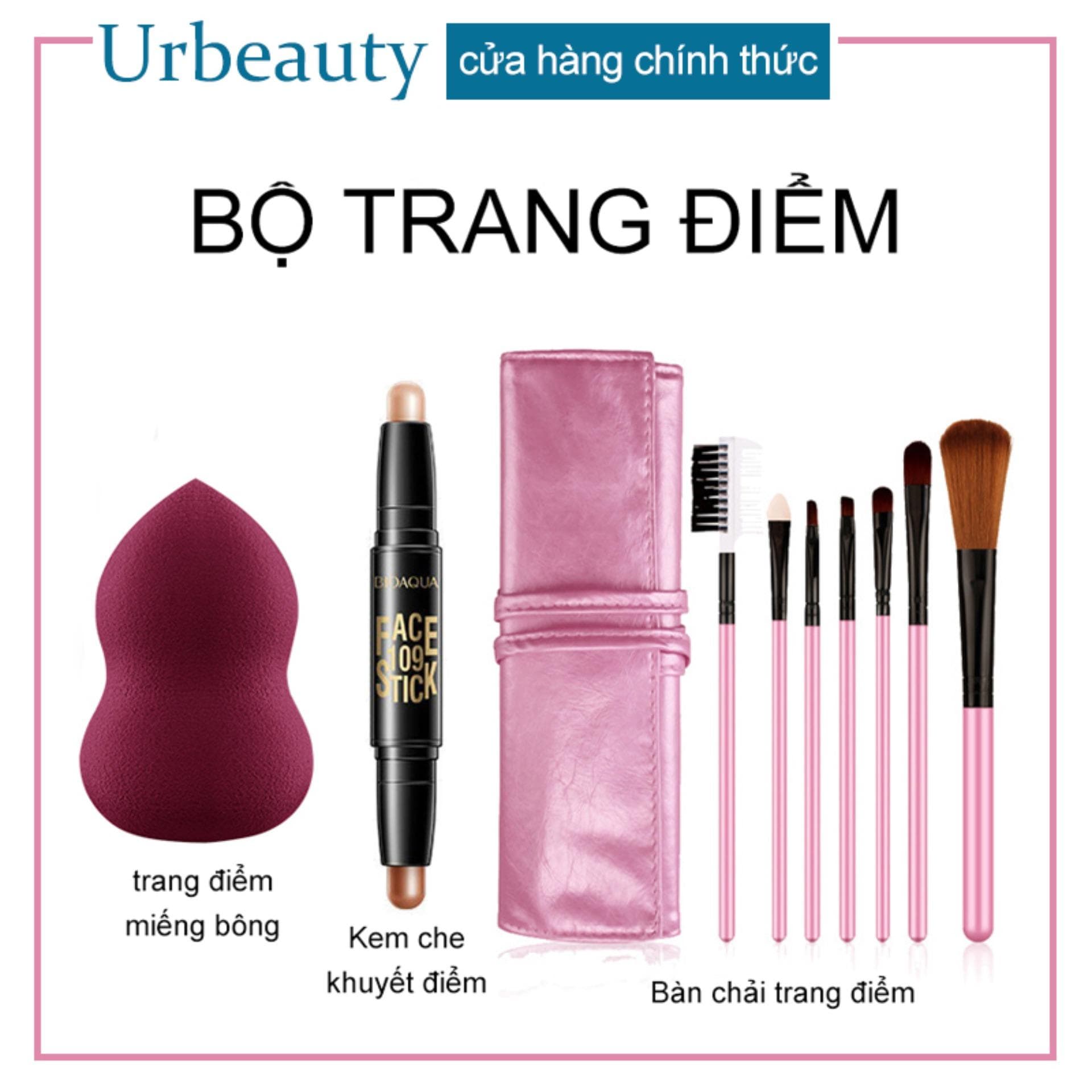 [HCM]【Urbeauty Mall】Bộ trang điểm đầy đủ Thanh trẻ hóa Double-Head Light Shadow Che Che điểm Điểm cố định Makeup Shading Highlighter Puff Makeup Brush Comb set trang điểm đẹp bộ makeup chuyên nghiệp