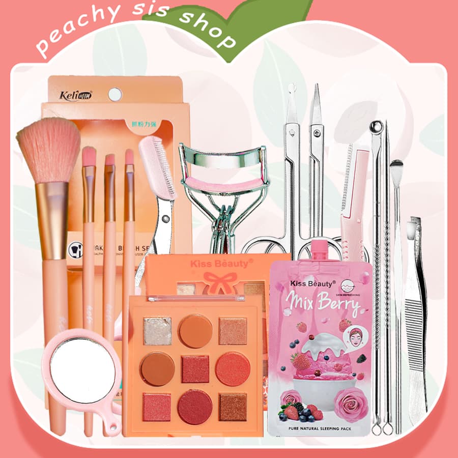 [HCM][Peachy Sis] Bộ trang điểm mắt + bộ dụng cụ làm sạch mặt (bộ 16 món)