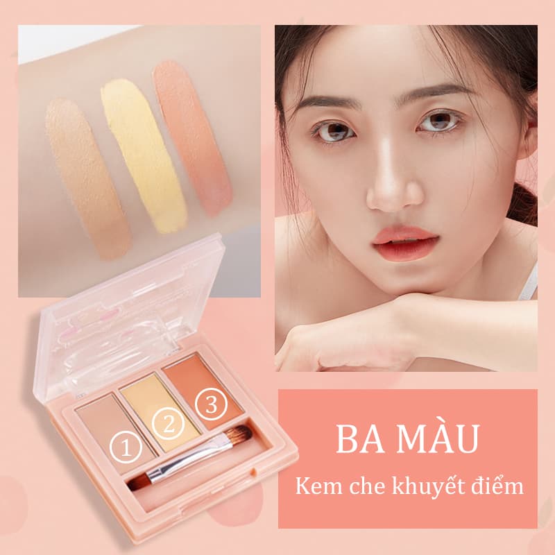 [HCM][Peachy Sis] Kem che khuyết điểm 3 màu KISS BEAUTY (Hiệu quả che khuyết điểm và tạo đường viền)