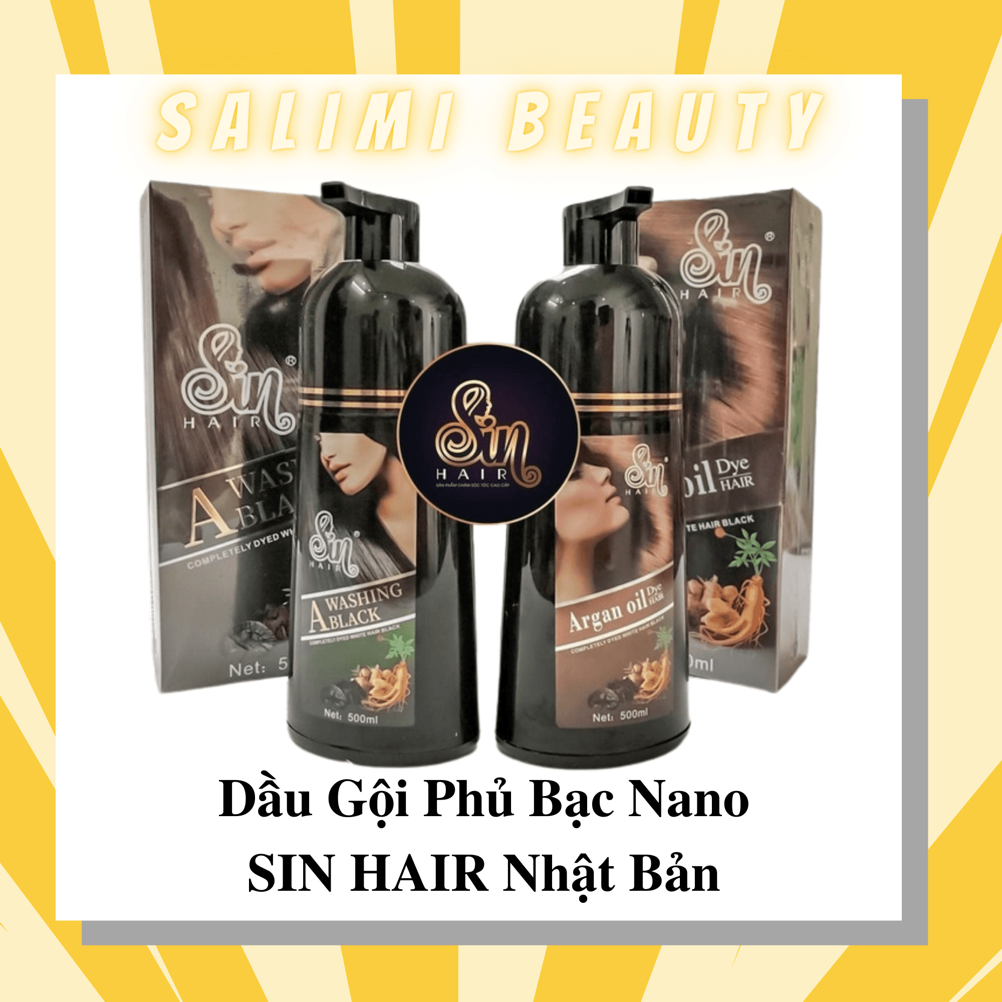 Dầu Gội Nhuộm Tóc SIN HAIR Nhật Bản - Chiết Xuất Thảo Dược Tự Nhiên Phủ Bạc Nhanh Chóng Cung Cấp Collagen Phục Hồi Tóc Hư Tổn Làm Sạch Da Đầu Ngăn Ngừa Nấm - 500ml - HÀNG CHÍNH HÃNG