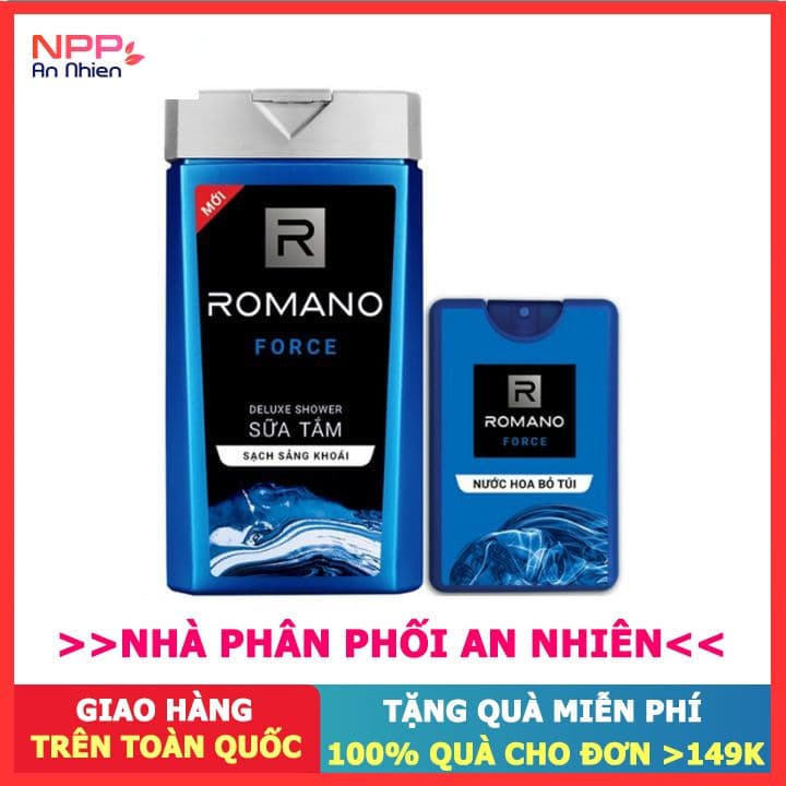 Combo Sữa Tắm Nước Hoa Romano 380Gr Nước Hoa Bỏ Túi Force 18Ml - NPP AN NHIÊN