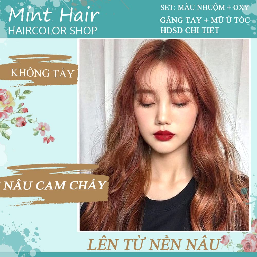 [HCM]Kem Nhuộm Tóc Tại Nhà Thảo Dược Nâu Cam Cháy- Nhuộm Từ Nền Nâu-Không Tẩy-Tặng Oxy