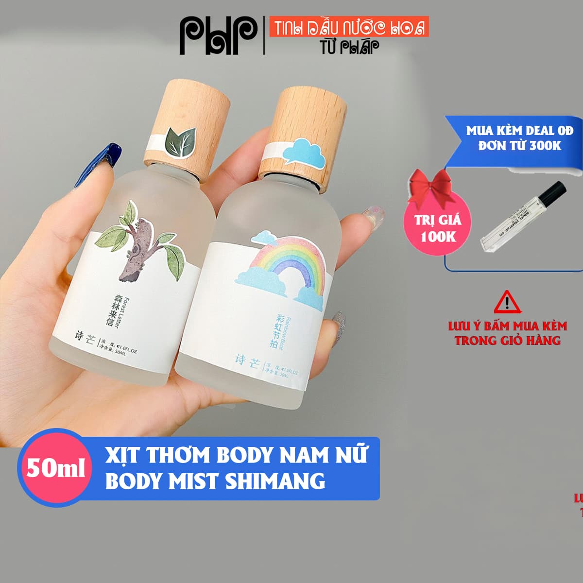 [TPHCM] Nước Hoa Body Mist Shimang Trà Thơ Mẫu Mới Nắp Gỗ Thân Thủy Tinh Vỏ Mờ Sang Trọng - Xịt Thơm Body Mist 50ml