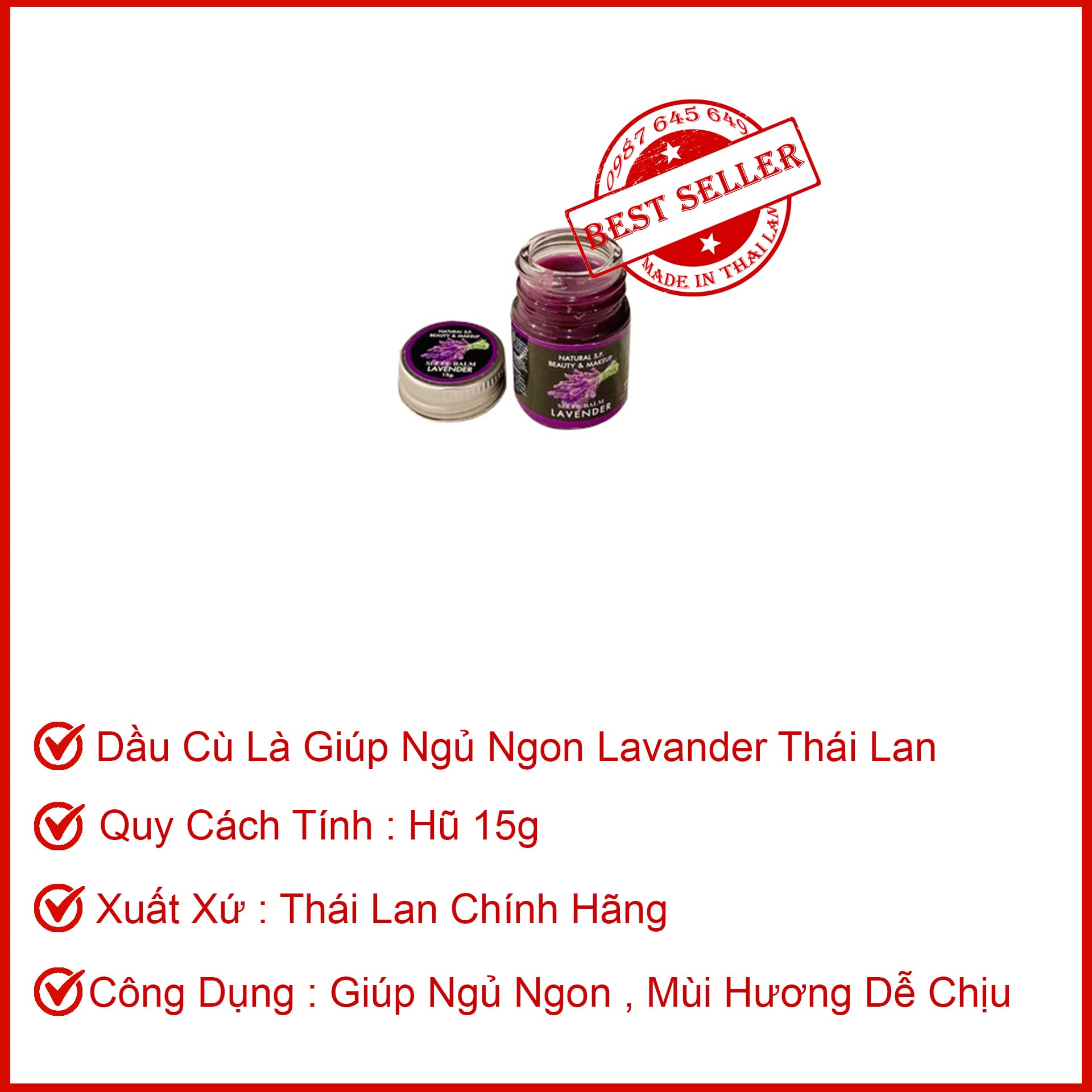 [HCM]Dầu cù là thái lan giúp ngủ ngon hương thơm nhẹ nhàng dễ chịu LAVENDER SLEEP BALM Natural S.P. Beauty & Makeup 15g