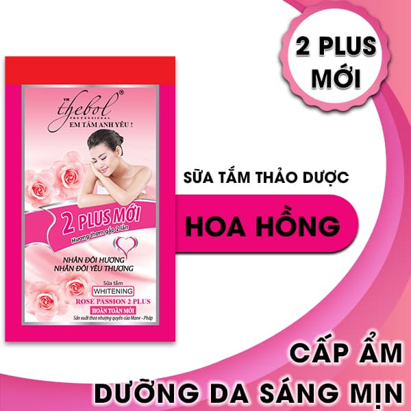 [HCM]Sữa tắm hoa hồng nước hoa tinh chất thảo dược dưỡng ẩm trắng da Thebol 2 Plus dây 12 gói x 6g