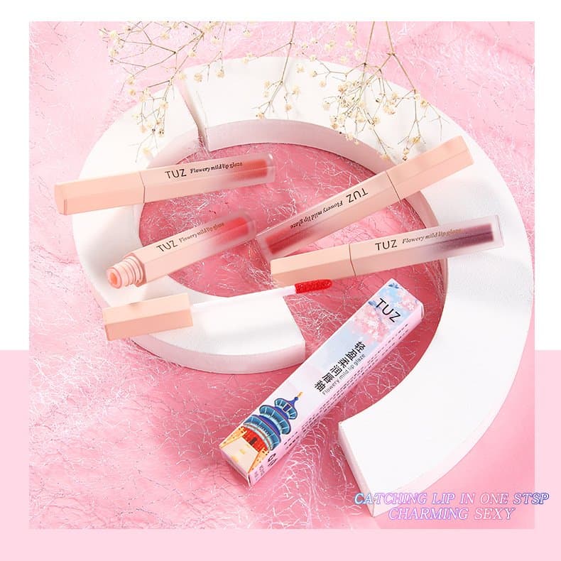 Son Kem Lì TUZ 0102 FLOWERY MILD LIP GLAZE Tháp Hồng Chính Hãng Nội Địa