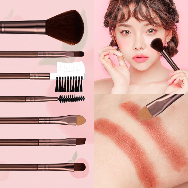 [HCM][Peachy Sis Shop] Bộ cọ trang điểm 7 cây mềm mượt kèm hộp đựng (Nâu) được làm từ lông tự nhiên mềm mại độ đàn hồi tốt