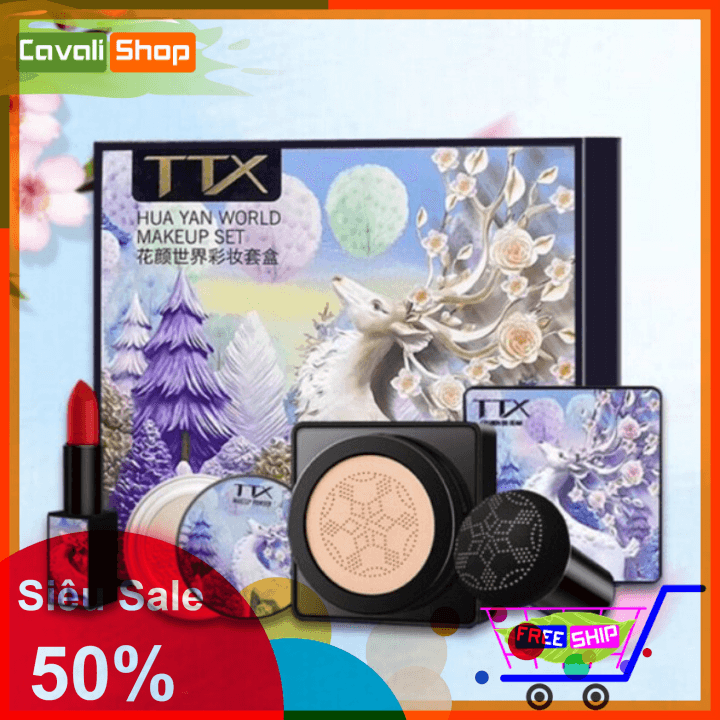[DEAL TỐT] Bộ trang điểm TTX 3 món - Cavali - Gồm phấn nước + phấn phủ + son tiện lợi