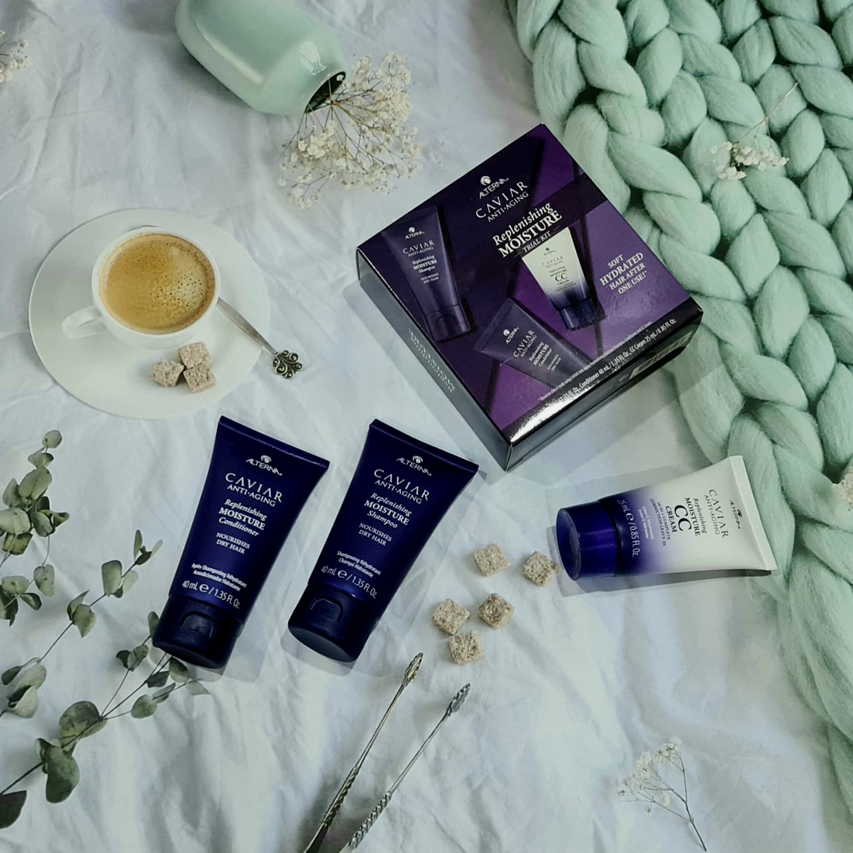 [HCM]Set Trail Kit dầu gội dầu xả và cc cream tái tạo độ ẩm ALTERNA Caviar Anti-Aging - Replenishing Moisture