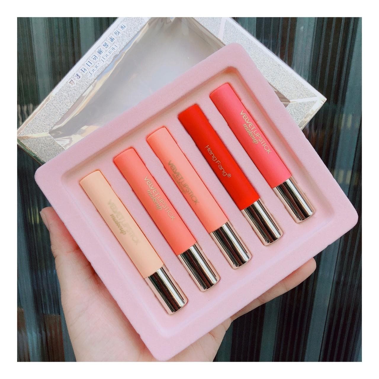 Set 5 cây son thỏi lì Hengfang Velvet makeup nắp vàng - Cavali - Son mềm mịn bám màu tốt tone màu trẻ trung năng động