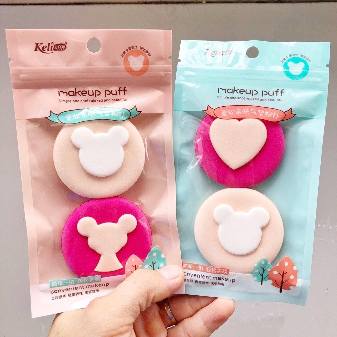 [HCM]Set 2 Bông Mút Trang Điểm Keli Hình Thú Và Trái Tim Siêu Hot