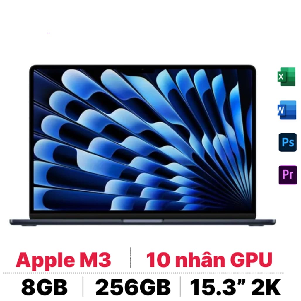 Macbook Air M3 15 inch 2024 8CPU 10GPU 8GB 256GB sạc 35W - Cũ Trầy Xước