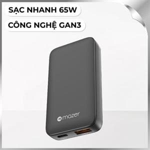 Sạc nhanh 2 cổng USB Type-C PD GaN 65W Mazer M-G65SLIM-BK