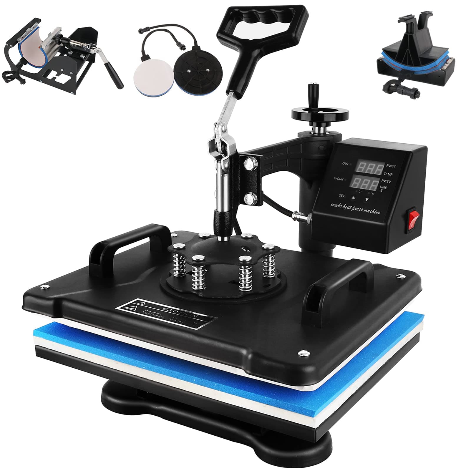 Weanas Heat Press Machine, 12" X 15" Professional Swing Away Heat Transfer 5 in 1 Digital Sublimation for T-Shirt, Mug, Hat, Plate, Cap (Bl...