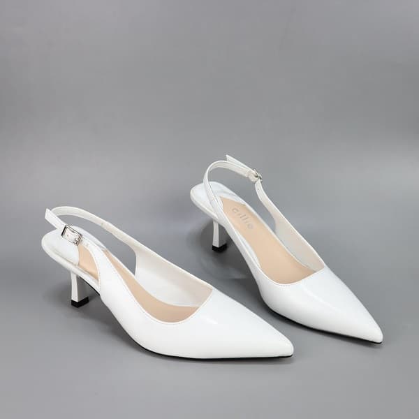 Giày Cao Gót Nữ Mũi Nhọn Hở Hậu Cao 7cm Cillie Màu Trắng 1201 (Store 5703)